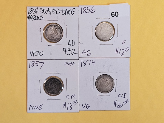 Four mixed Seated Liberty silver Dimes