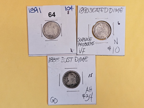 Three mixed silver Dimes