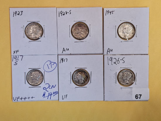 Six, nicer, mixed, Mercury Dimes
