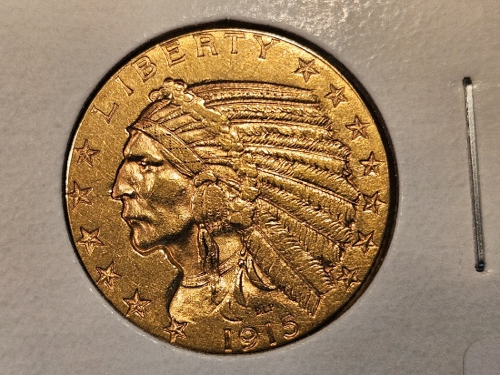 GOLD! 1915 Indian Head Gold Five Dollars in About Uncirculated