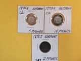 Three lil better German 2, 5 and 10 pfennigs