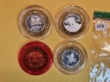 Four Ten Dollar .999 fine Silver Center Casino Gaming Tokens