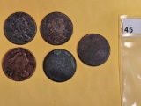Five Draped Bust Large Cents