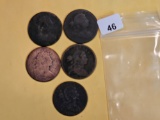 Five Draped Bust Large Cents