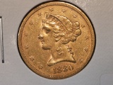 GOLD! 1880 Liberty Head Gold Five Dollars in About Uncirculated
