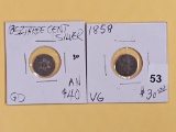 1852 and 1858 Three cent Silver Trimes