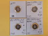 Four mixed Seated Liberty silver half-dimes