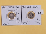 1862 and 1857 Seated Liberty Half Dimes