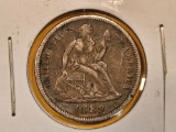 1889 Seated Liberty Dime in About Uncirculated - details