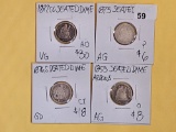 Four mixed Seated Liberty silver Dimes