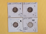 Four mixed Seated Liberty silver Dimes