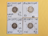 Four mixed Seated Liberty silver Dimes