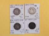 Four mixed Silver Seated Liberty Quarters