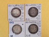 Four 1893 Columbian Commemorative silver half dollars