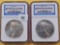 Two NGC Graded Brilliant Uncirculated Peace Silver Dollars