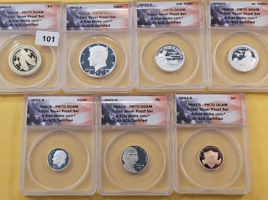 PERFECT! ANACS 2021-S Seven Coin Proof Set in PR-70 Deep Cameo