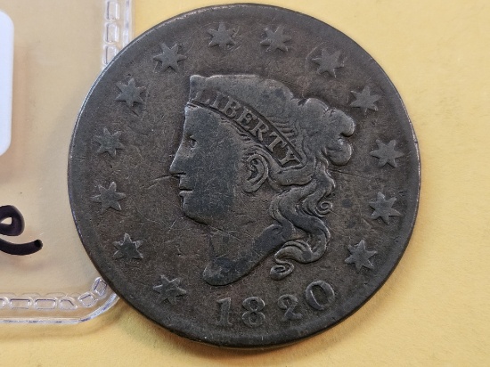 1820 Coronet Head Large Cent in Fine