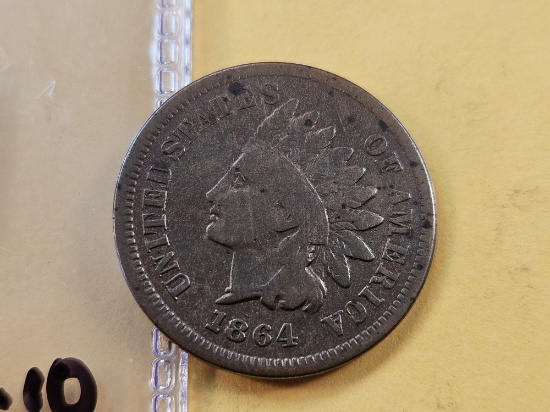 Semi Key 1864 L on Ribbon Indian Head Cent