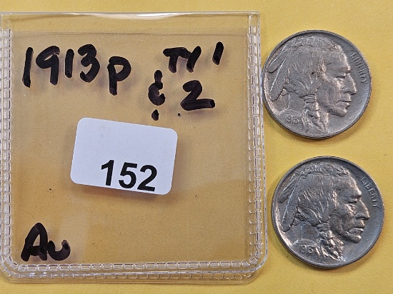 1913 Type 1 and 1913 Type 2 Buffalo Nickels