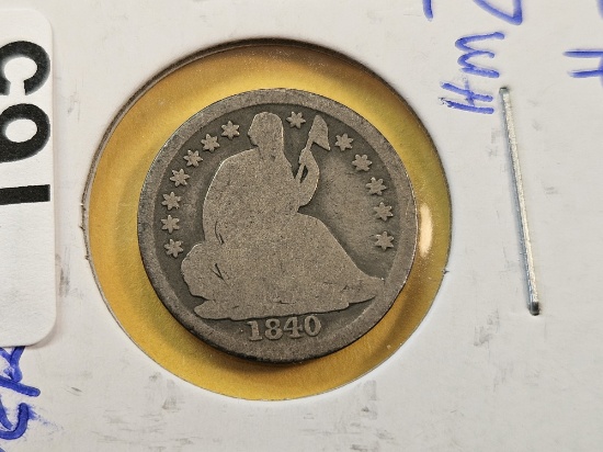 1840 No Drapery Seated Liberty Silver Half Dime