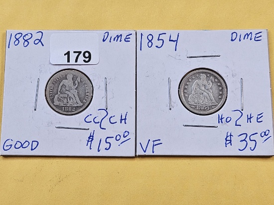 Two Circulated Seated Liberty Silver Dimes