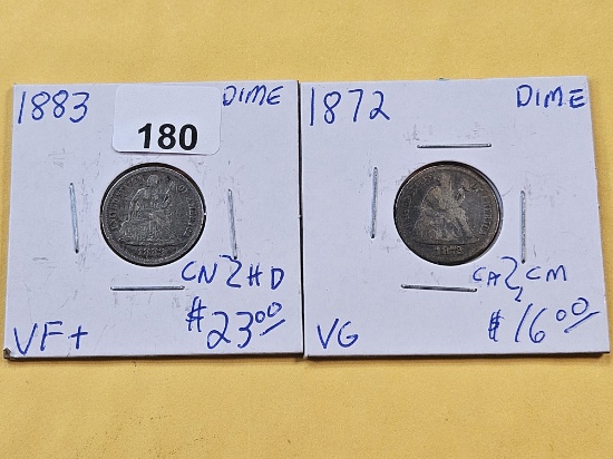 Two Circulated Seated Liberty Silver Dimes