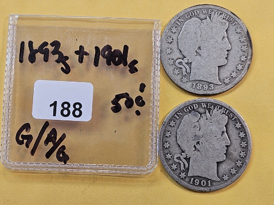 1893 and 1901-S Barber Silver Half Dollars