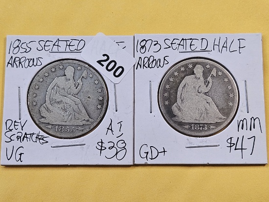 Two Circulated Seated Liberty Silver Half Dollars