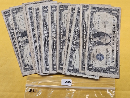 Twenty-five Mixed Series One Dollar Silver Certificates
