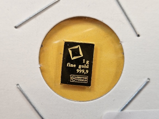 GOLD! Valcambi One Gram .9999 fine Gold Bar