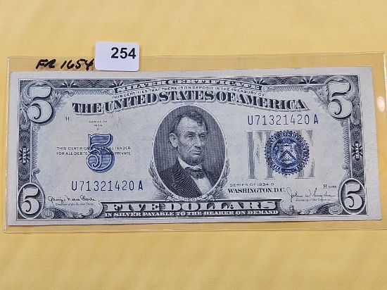 Series 1934-D Five Dollar Silver Certificate in Extra Fine