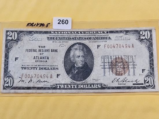 Series 1929 Brown Seal Twenty Dollar National Currency Note in Fine