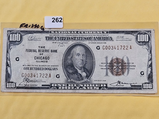 Series 1929 Brown Seal $100 Dollar National Currency Note in Very Fine plus