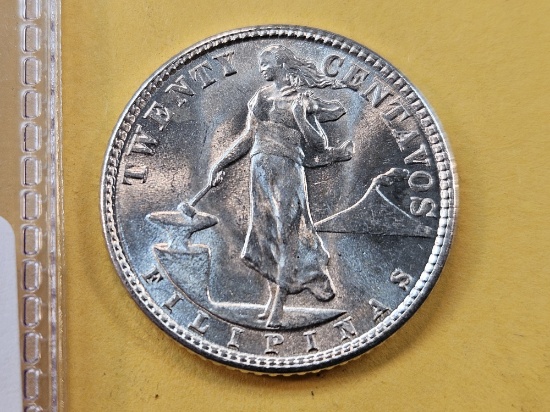 1945-D Phillipines Twenty Cent Piece in GEM Brilliant Uncirculated