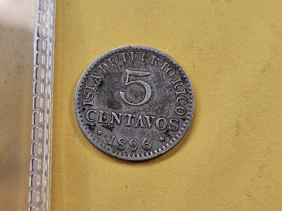1896 Puerto Rico Five Cents in Very Fine