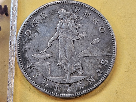 1903-S Phillipines Silver One Peso in About Uncirculated