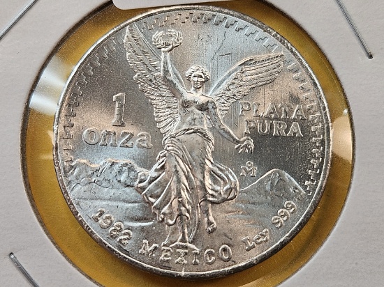 GEM Brilliant Uncirculated 1982 Mexico Silver Onza