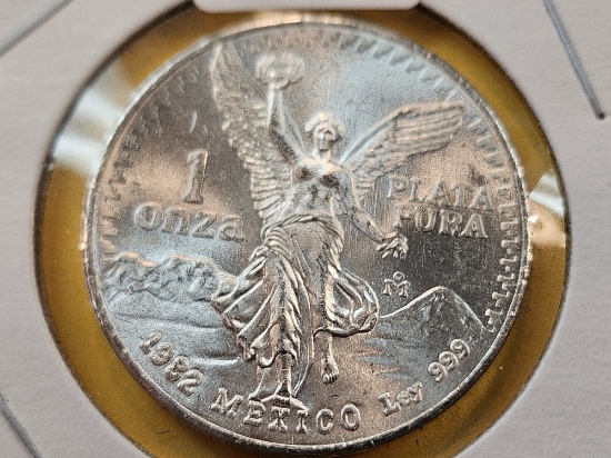 GEM Brilliant Uncirculated 1982 Mexico Silver Onza