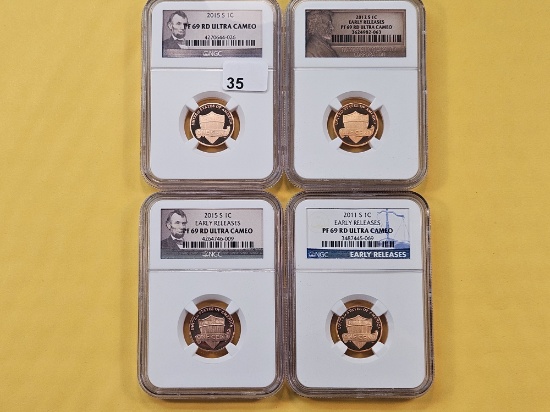 Four NGC Graded Lincoln Shield Cents in Proof 69 Ultra Cameo