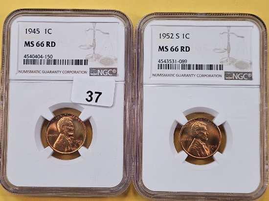Two NGC Graded Wheat Cents in Mint State 66 Red