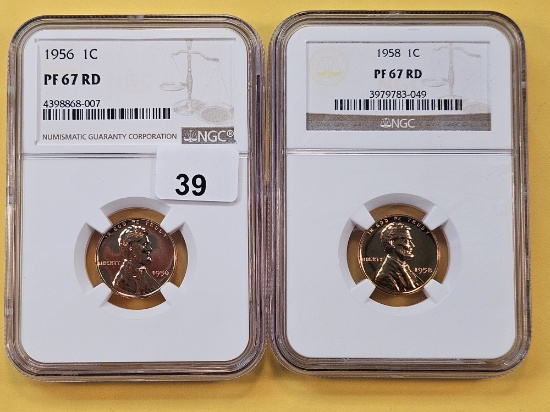Two NGC Graded Wheat Cents in Proof 67 Red