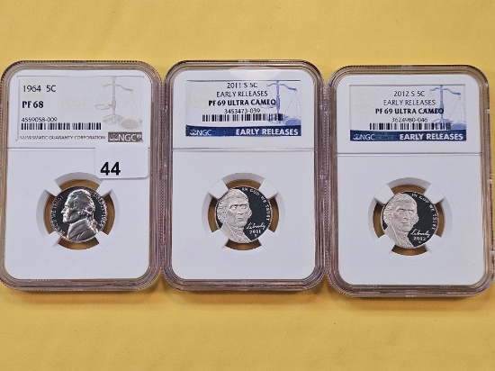 Three NGC Graded Proof Jefferson Nickels