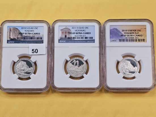 Three NGC Graded Proof America the Beautiful Quarters in PF-69 Ultra Cameo