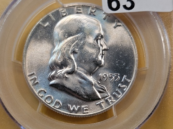 PCGS 1955 Franklin Silver Half Dollar in Mint State 65