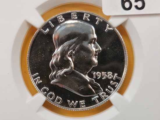 NGC 1958 Franklin Silver Half Dollar in Proof-67