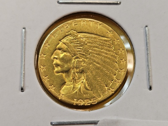 GOLD! Brilliant About Uncirculated 1925-D Indian Head $2.5 Dollar Gold