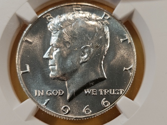 NGC 1966 Kennedy Silver Half Dollar in Mint State 66