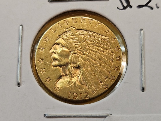 GOLD! Brilliant Uncirculated Plus 1912 Indian Head $2.5 Dollar Gold