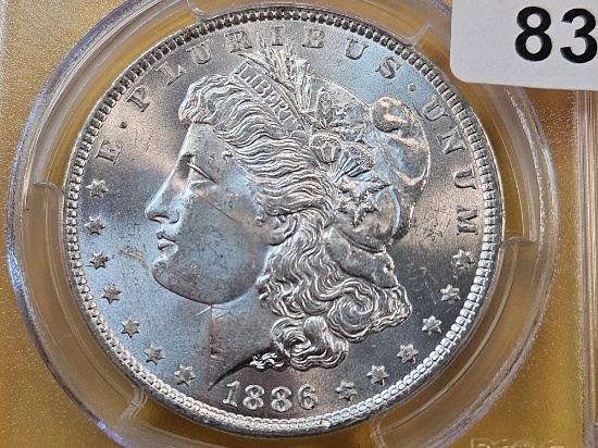 PCGS 1886 Morgan Silver Dollar in Mint State 63