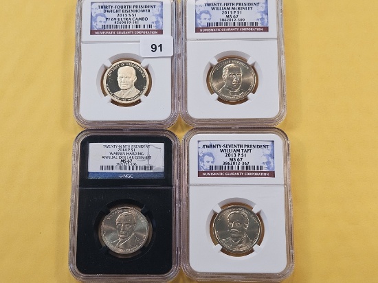 Four NGC Graded Presidential Dollars